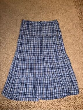 Blue Plaid Tiered Maxi Skirt - size XL